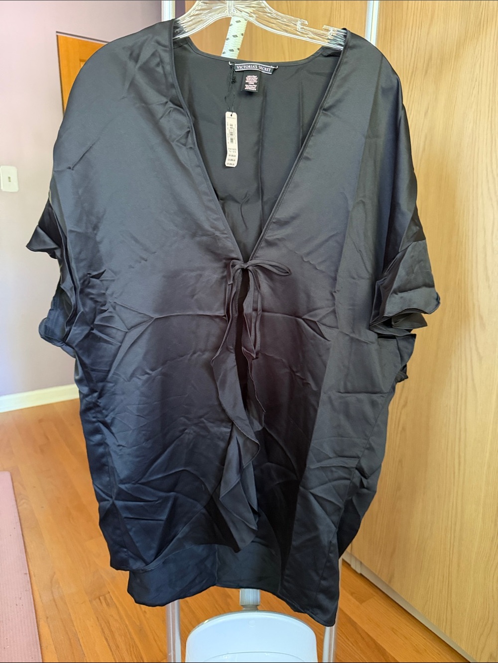 Victoria's Secret Black Satin Tie-Front Cover-Up